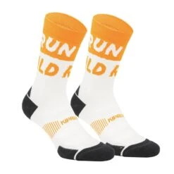CHAUSSETTES DE RUNNING RUN900 EPAISSES MI-MOLLET RUN WILD BLANC ORANGE