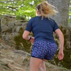 Short Course à Pied Femme Bleu Floral Ecoresponsable -Aventure Soldes short course a pied femme bleu floral ecoresponsable 4