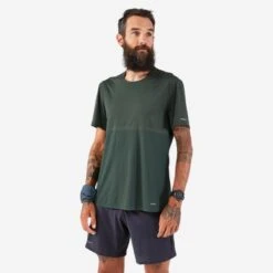 T-shirt De Running Longue Distance Homme - KIPRUN Run 900 Ultra Vert Foncé Grisé