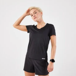Kalenji T-shirt De Running Respirant Femme - KIPRUN Run 100 Noir -Aventure Soldes t shirt de running respirant femme kiprun run 100 noir 5