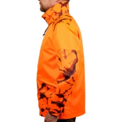 VESTE CHASSE RESISTANTE IMPERMEABLE ORANGE FLUO SUPERTRACK 100 -Aventure Soldes veste chasse resistante impermeable orange fluo supertrack 100 2