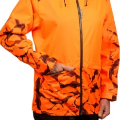 VESTE CHASSE RESISTANTE IMPERMEABLE ORANGE FLUO SUPERTRACK 100 -Aventure Soldes veste chasse resistante impermeable orange fluo supertrack 100 5