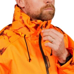 VESTE CHASSE RESISTANTE IMPERMEABLE ORANGE FLUO SUPERTRACK 100 -Aventure Soldes veste chasse resistante impermeable orange fluo supertrack 100 8